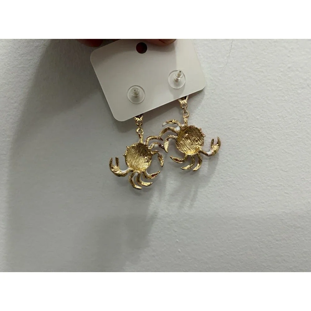Pink White Polka Dot Ocean Crab Dangle Earrings Enamel Beach Jewelry NEW